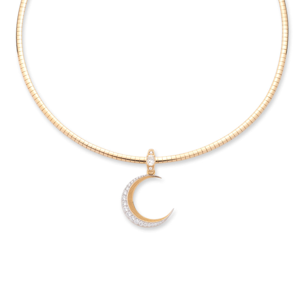 Crescent Small Sleek Collar Necklace : in Yellow Gold with Diamonds