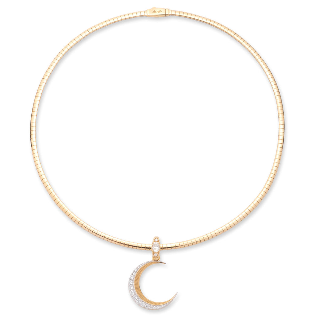 Crescent Small Sleek Collar Necklace : in Yellow Gold with Diamonds