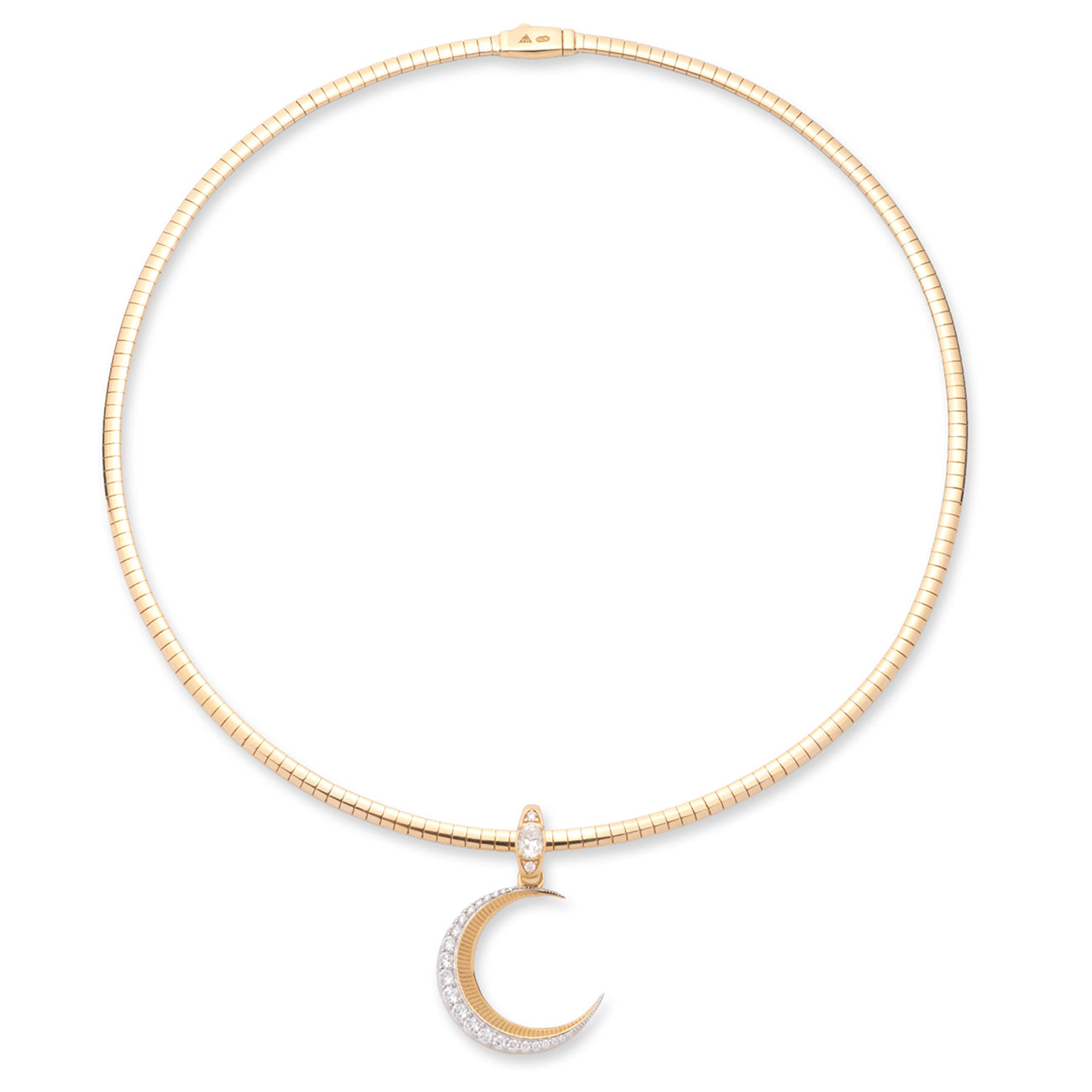 Crescent Small Sleek Collar Necklace : in Yellow Gold with Diamonds