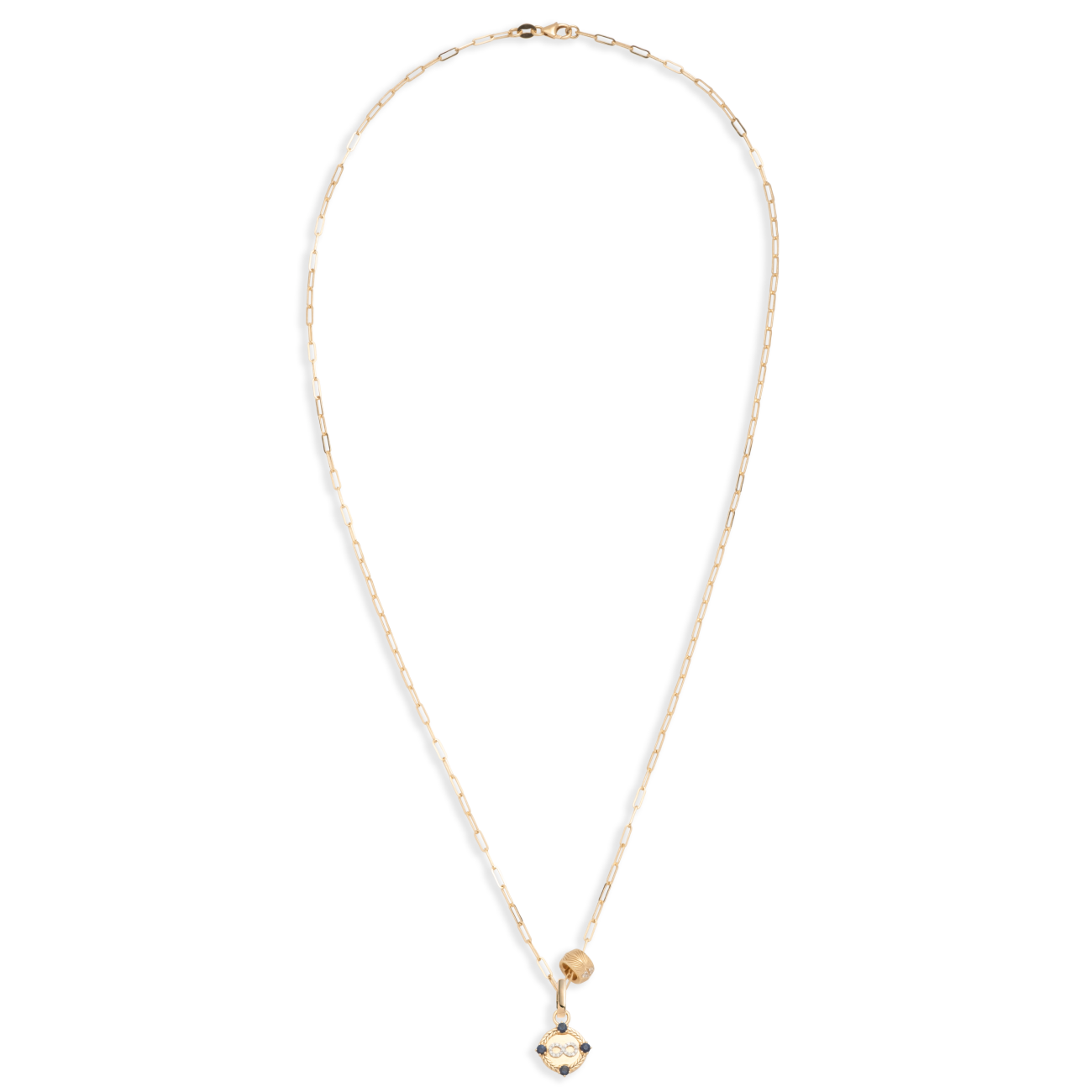 Infinity and Protection Super Fine Clip Necklace : in Yellow Gold with Diamonds and Blue Sapphire