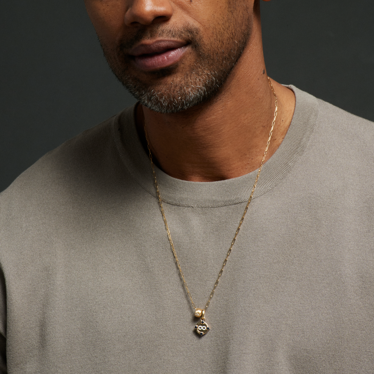 Infinity and Protection Super Fine Clip Necklace : in Yellow Gold with Diamonds and Blue Sapphire