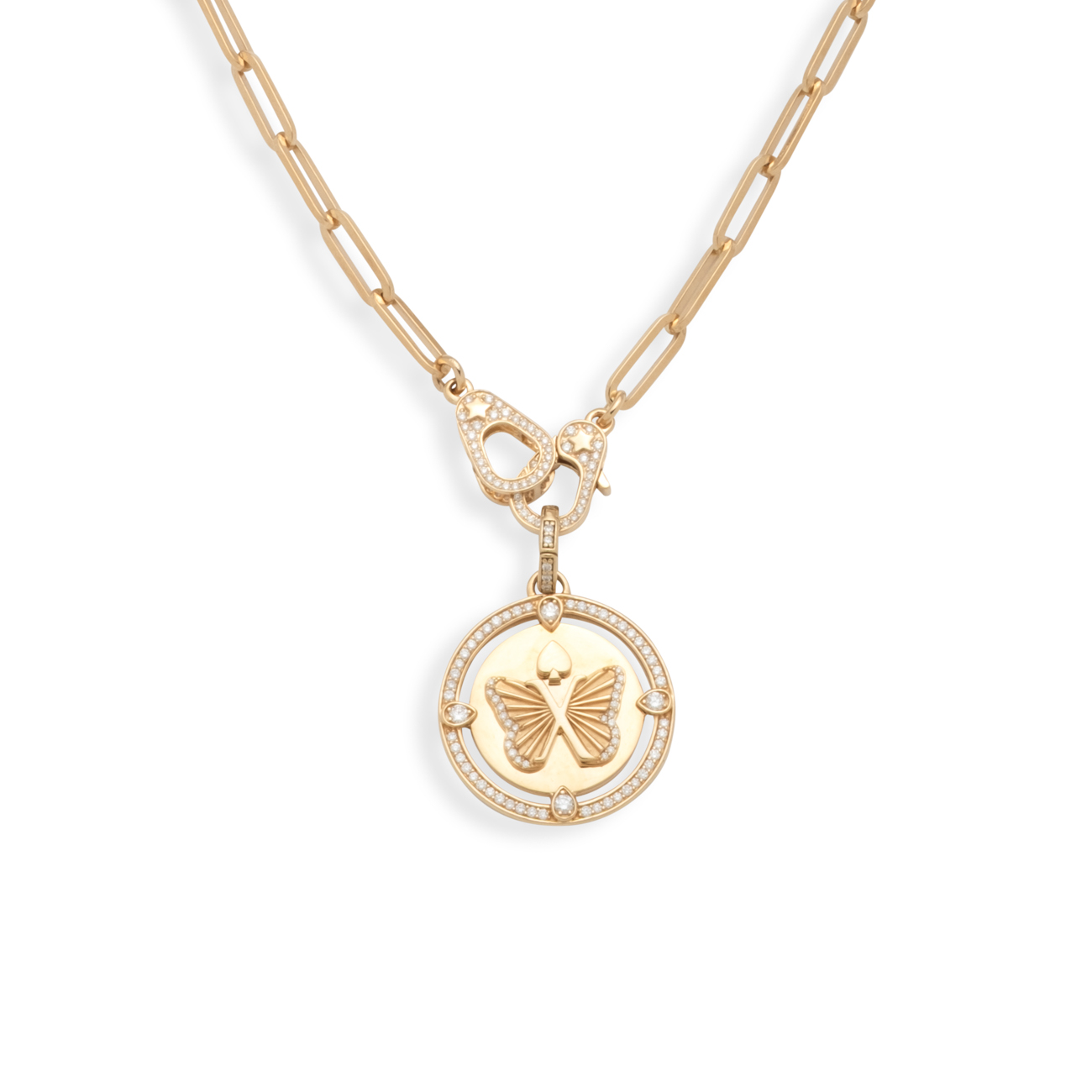 Reverie Classic Fob Clip Sister Hook Necklace : in Yellow Gold with Diamonds