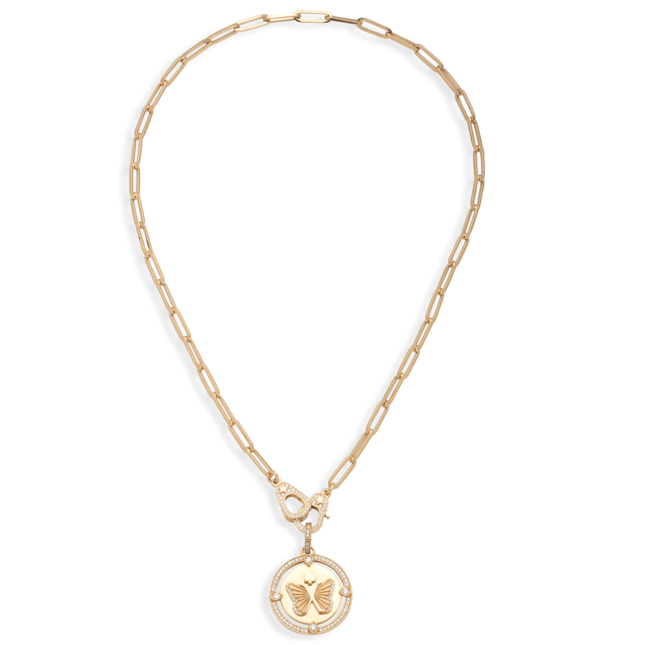 Reverie Classic Fob Clip Sister Hook Necklace : in Yellow Gold with Diamonds
