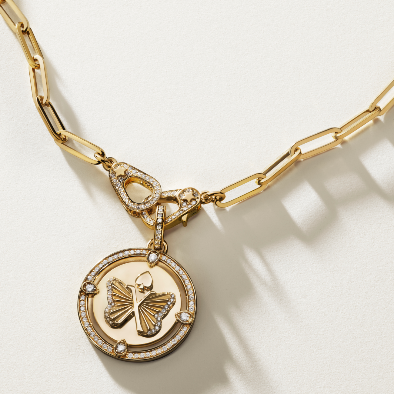 Reverie Classic Fob Clip Sister Hook Necklace : in Yellow Gold with Diamonds