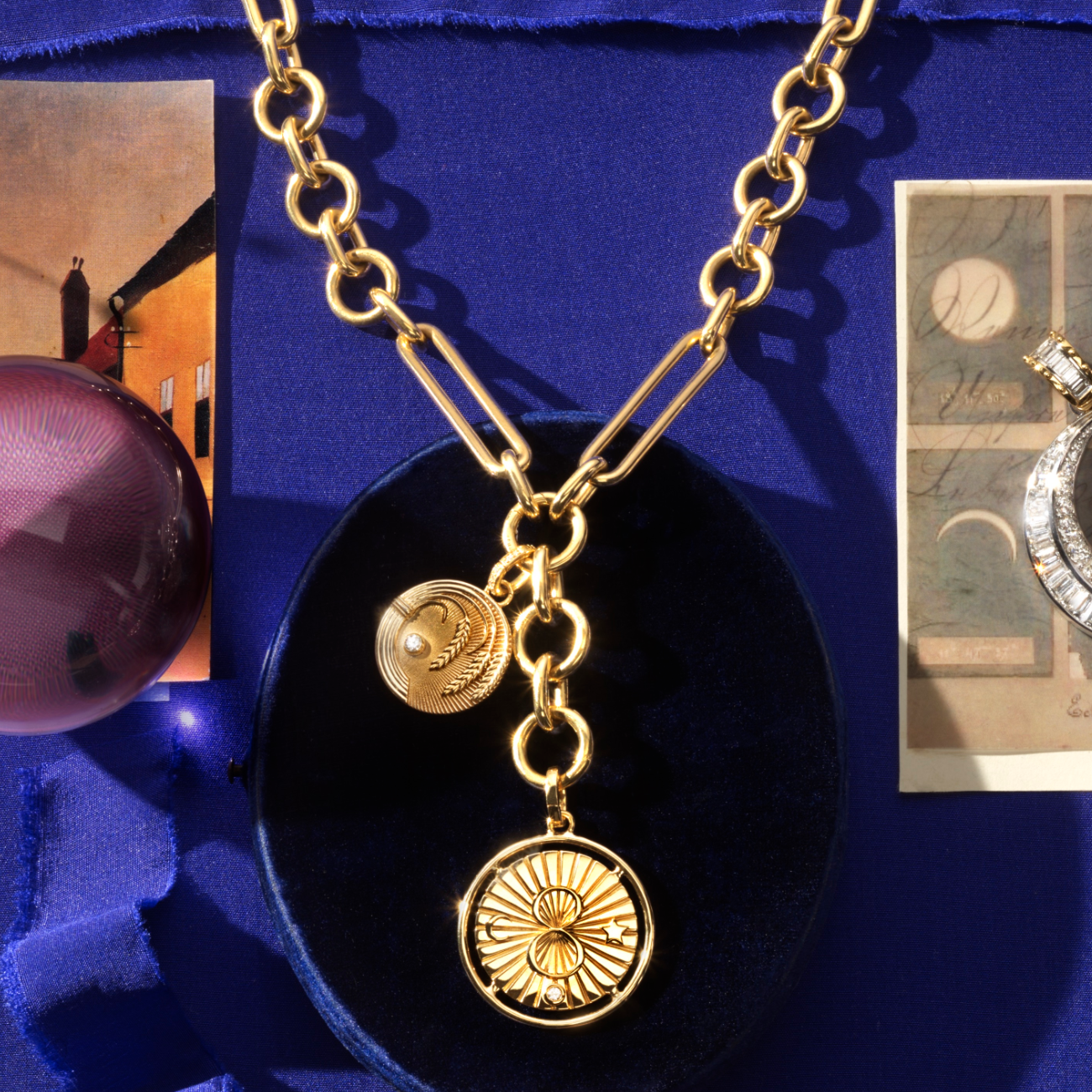 Karma and Infinite Gratitude Oversized Mixed Clip Necklace : in Yellow Gold with Diamonds