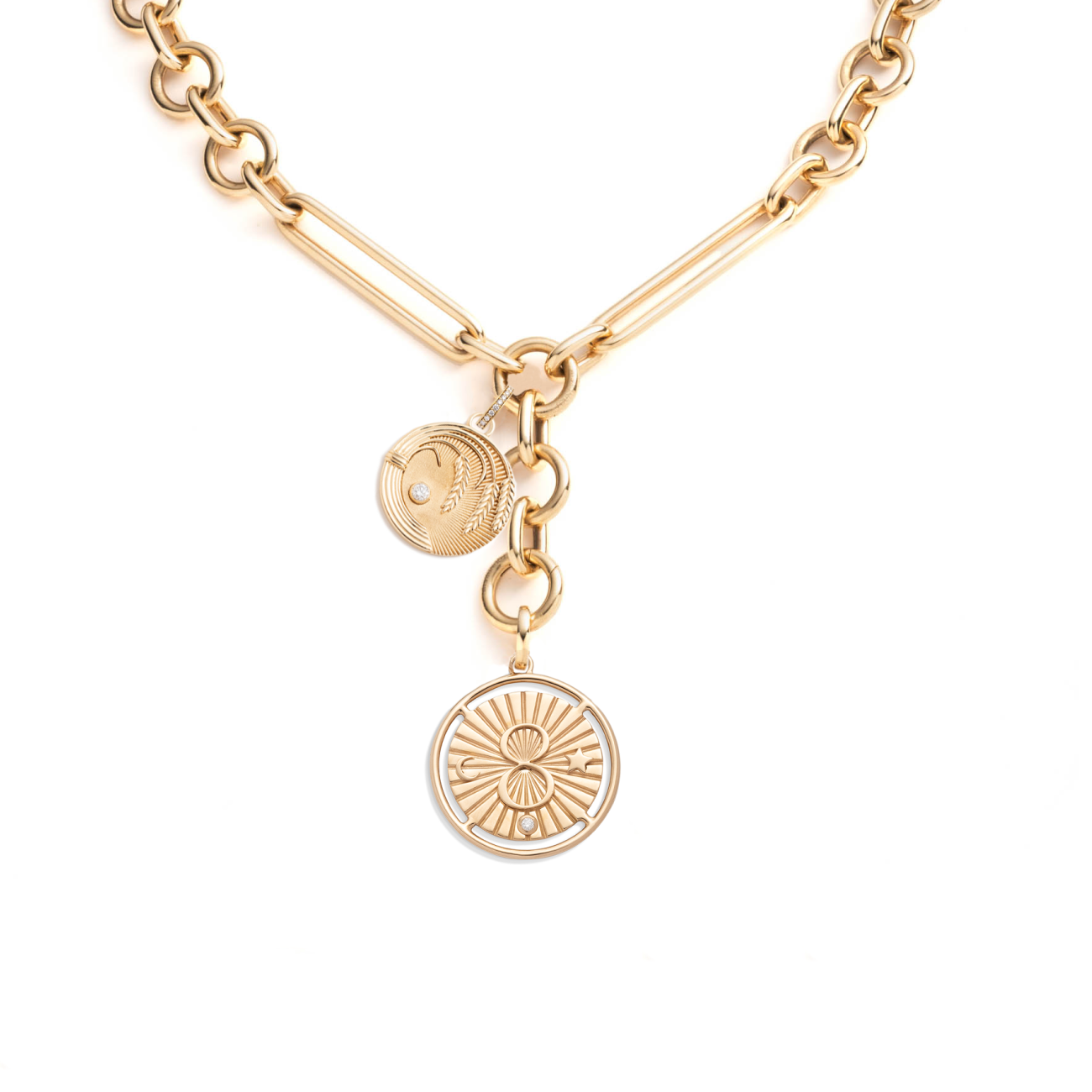 Karma and Infinite Gratitude Oversized Mixed Clip Necklace : in Yellow Gold with Diamonds