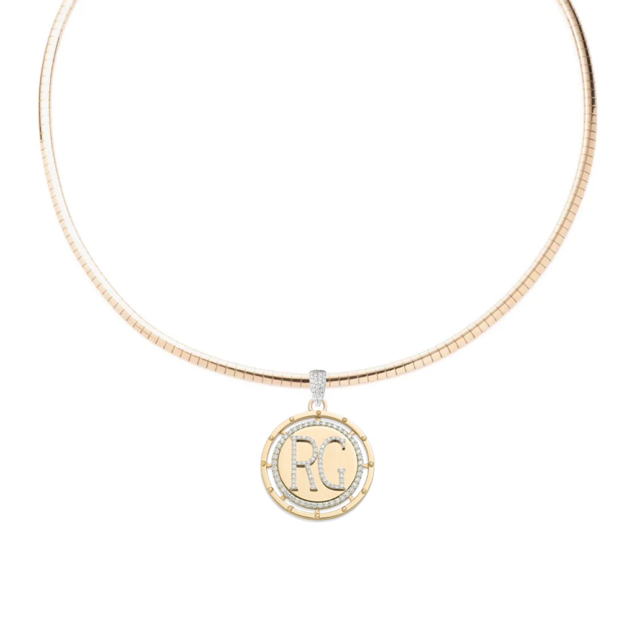 Lovestruck Pierced Custom Small Sleek Collar Necklace : in Yellow Gold with Diamonds