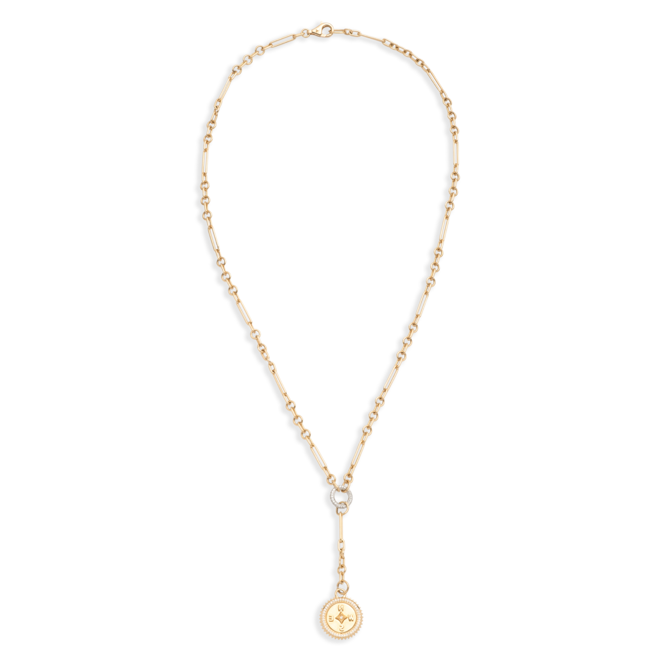 Internal Compass Fine Mixed Clip Extension Necklace : in Yellow Gold with Diamonds