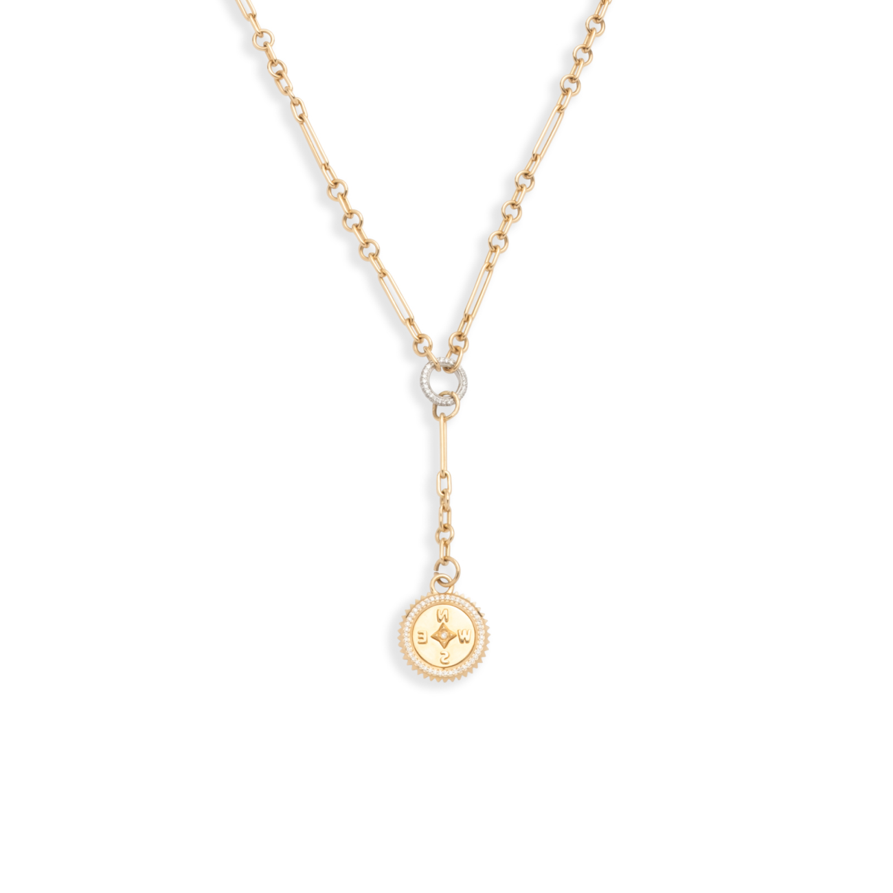 Internal Compass Fine Mixed Clip Extension Necklace : in Yellow Gold with Diamonds