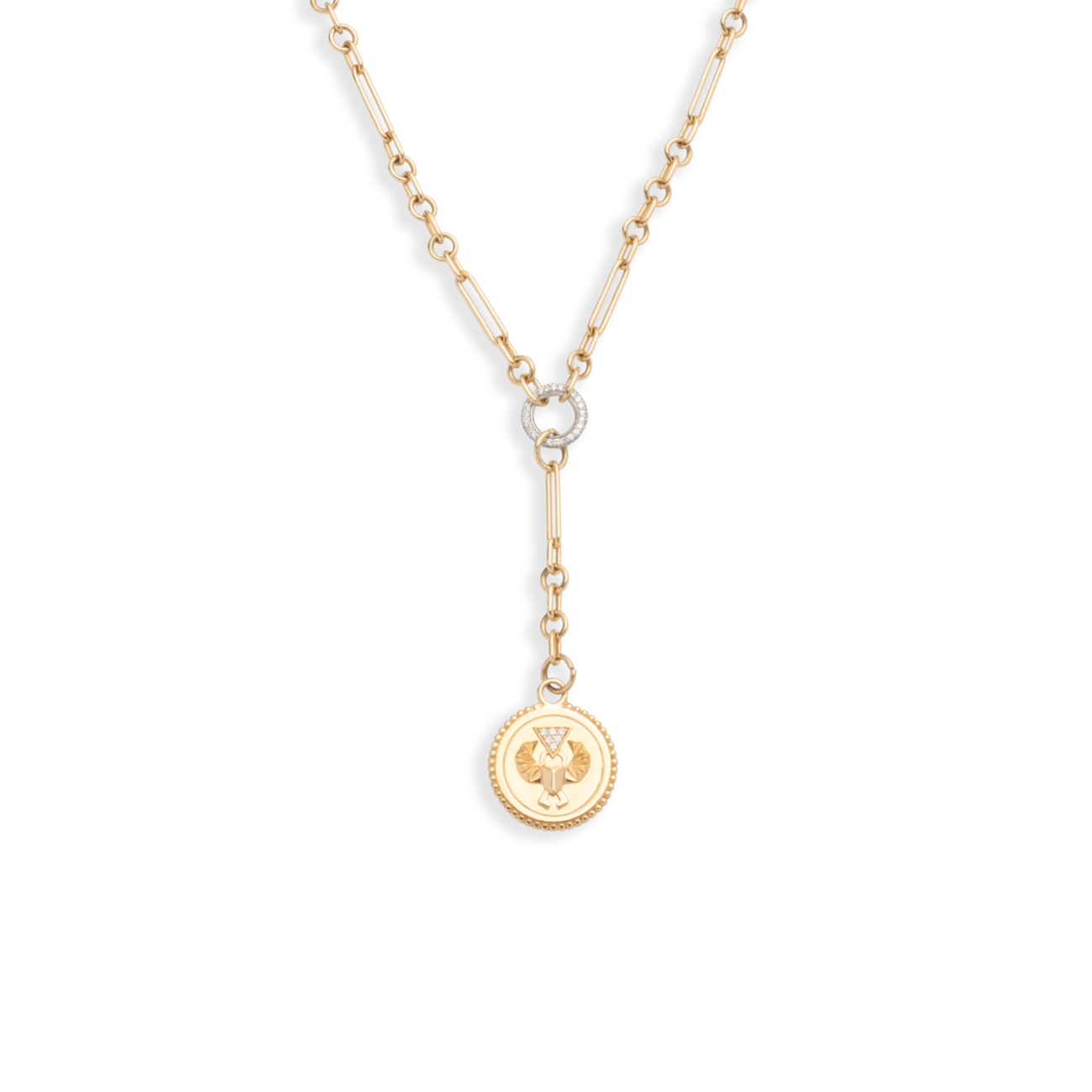 Protection Fine Mixed Clip Extension Necklace : in Yellow Gold with Diamonds
