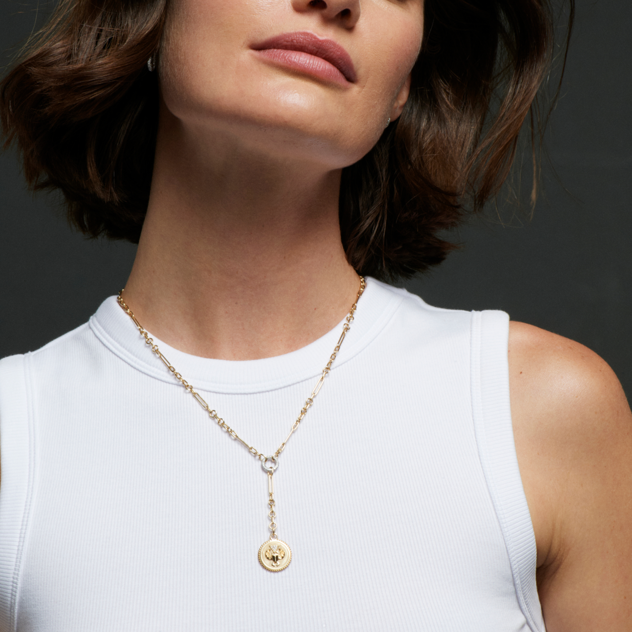 Protection Fine Mixed Clip Extension Necklace : in Yellow Gold with Diamonds