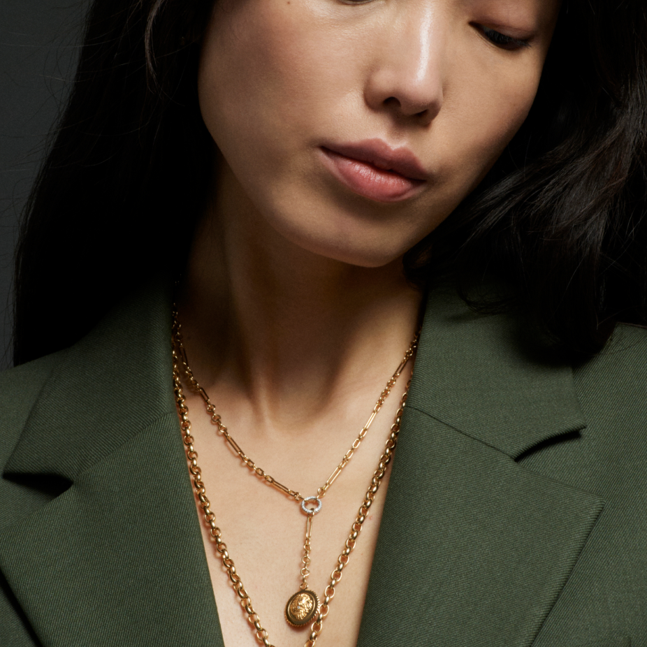 Strength Fine Mixed Clip Extension Necklace : in Yellow Gold with Diamonds