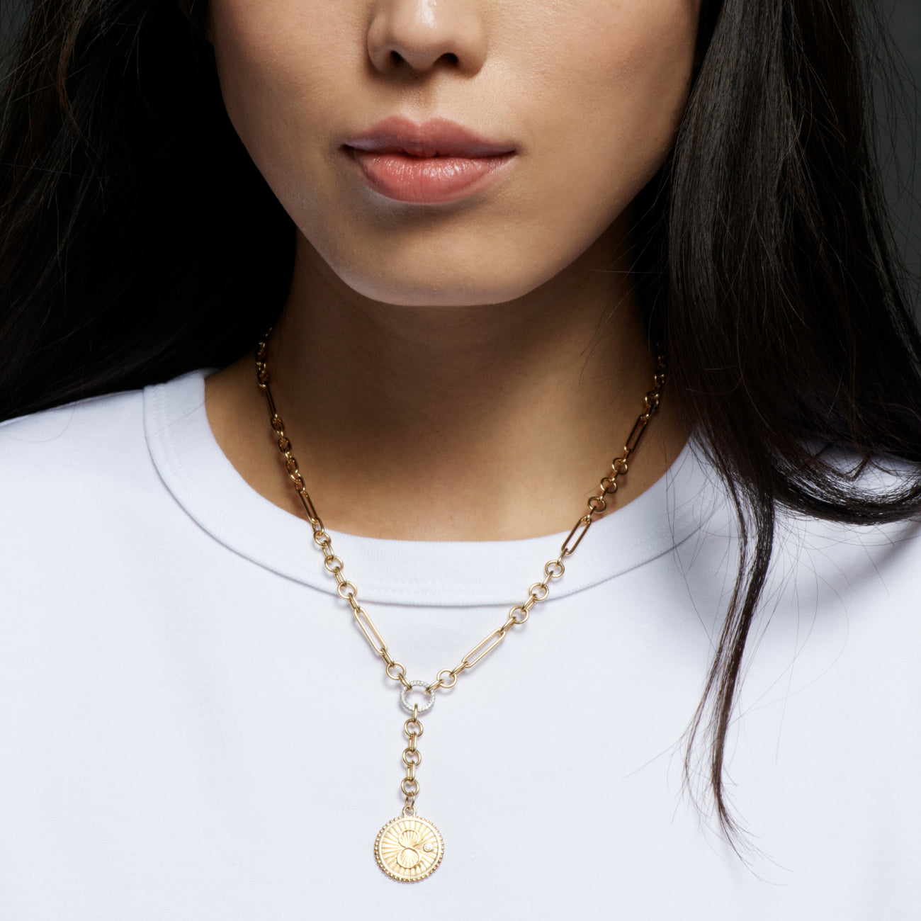 Karma Small Mixed Clip Extension Necklace : in Yellow Gold with Diamonds
