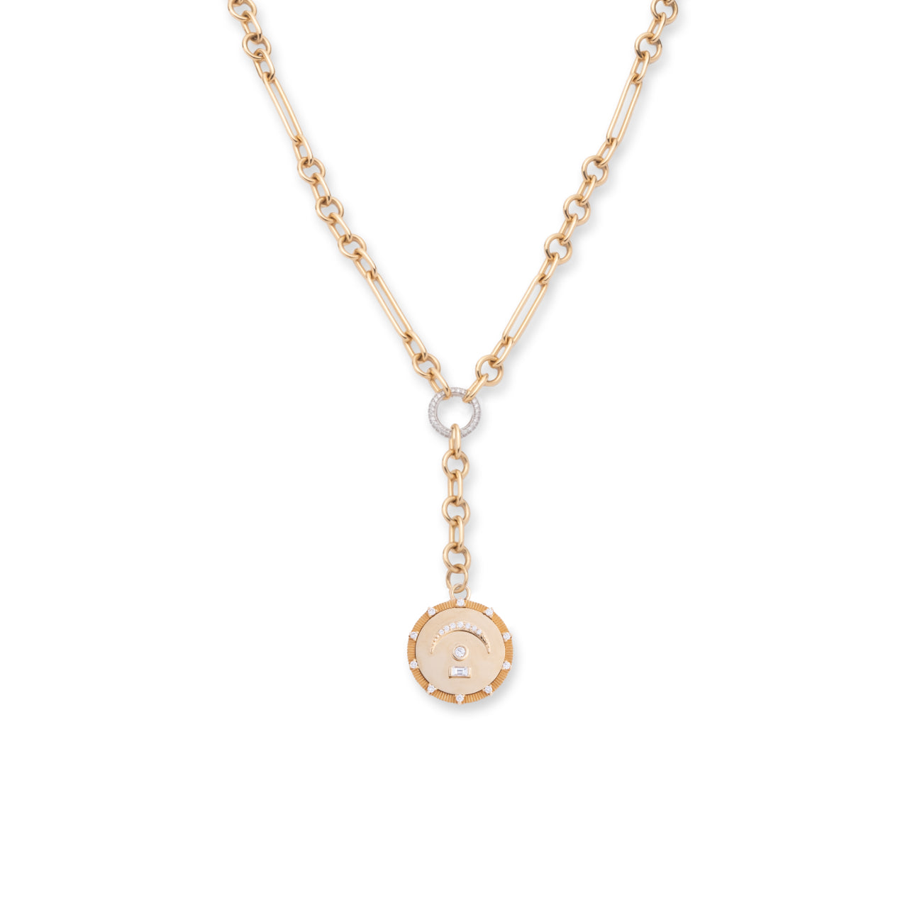 Pause Small Mixed Clip Extension Necklace : in Yellow Gold with Diamonds