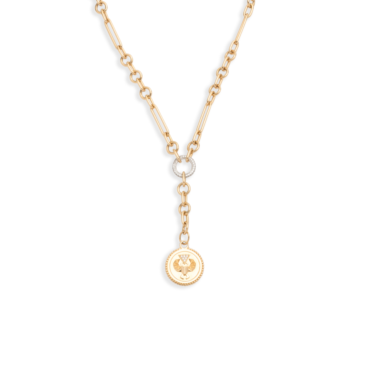Protection Small Mixed Clip Extension Necklace : in Yellow Gold with Diamonds