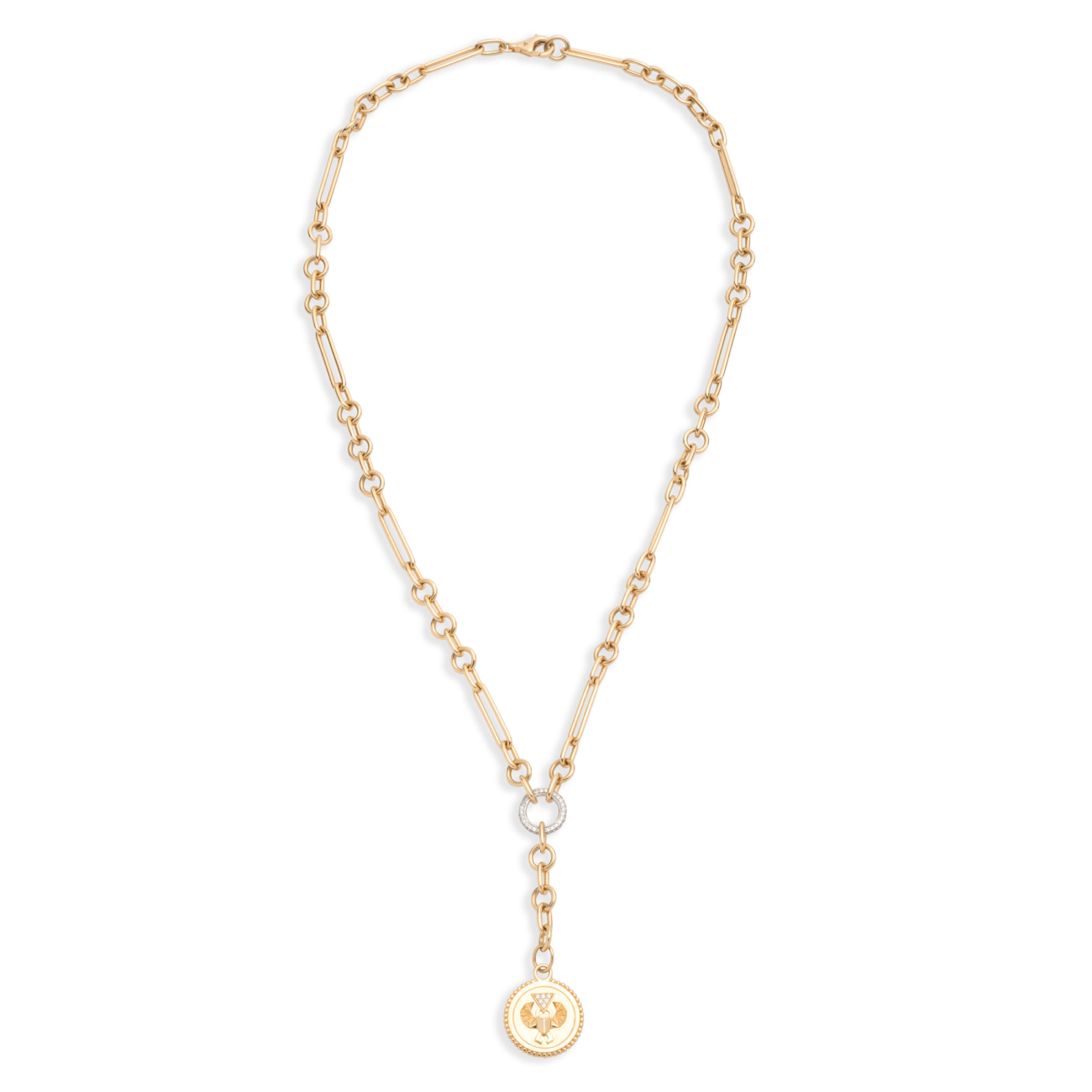 Protection Small Mixed Clip Extension Necklace : in Yellow Gold with Diamonds