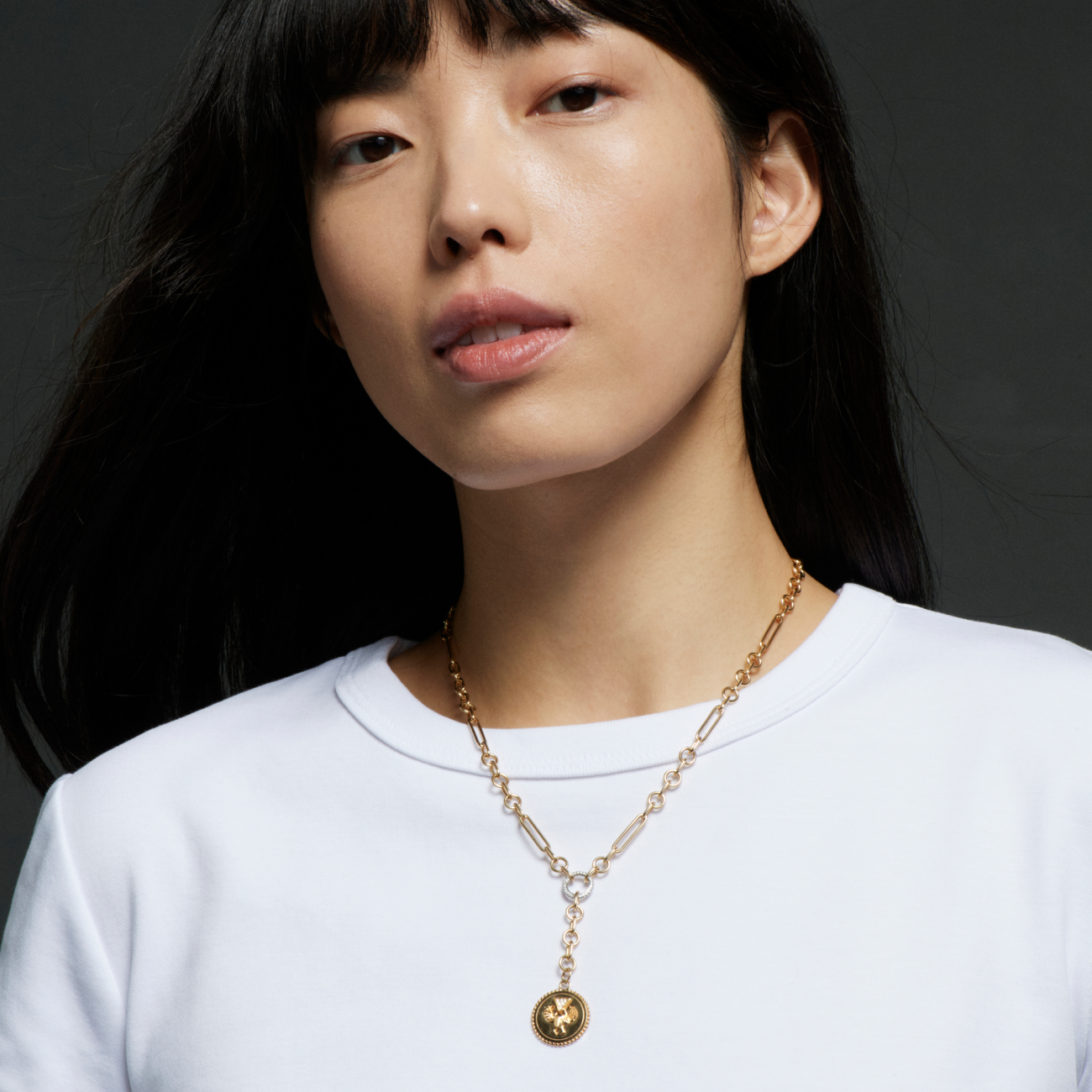 Protection Small Mixed Clip Extension Necklace : in Yellow Gold with Diamonds