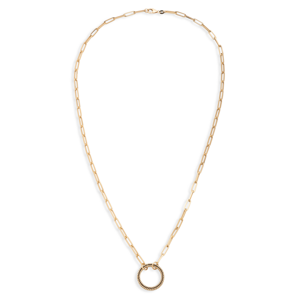 Classic Fob Clip Open Chain : in Yellow Gold with Braided Wheat Large Annex Link