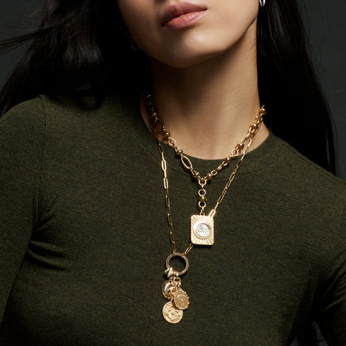 Classic Fob Clip Open Chain : in Yellow Gold with Braided Wheat Large Annex Link