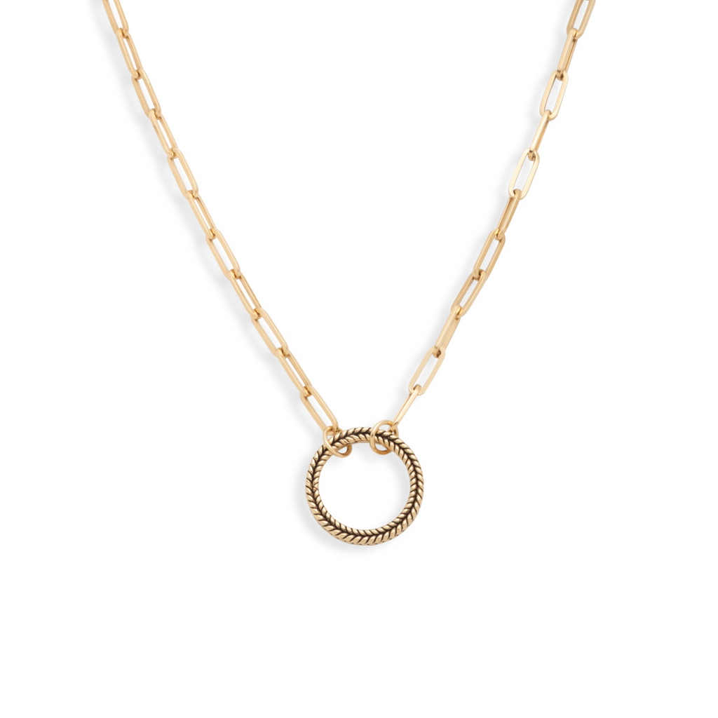 Classic Fob Clip Open Chain : in Yellow Gold with Braided Wheat Large Annex Link
