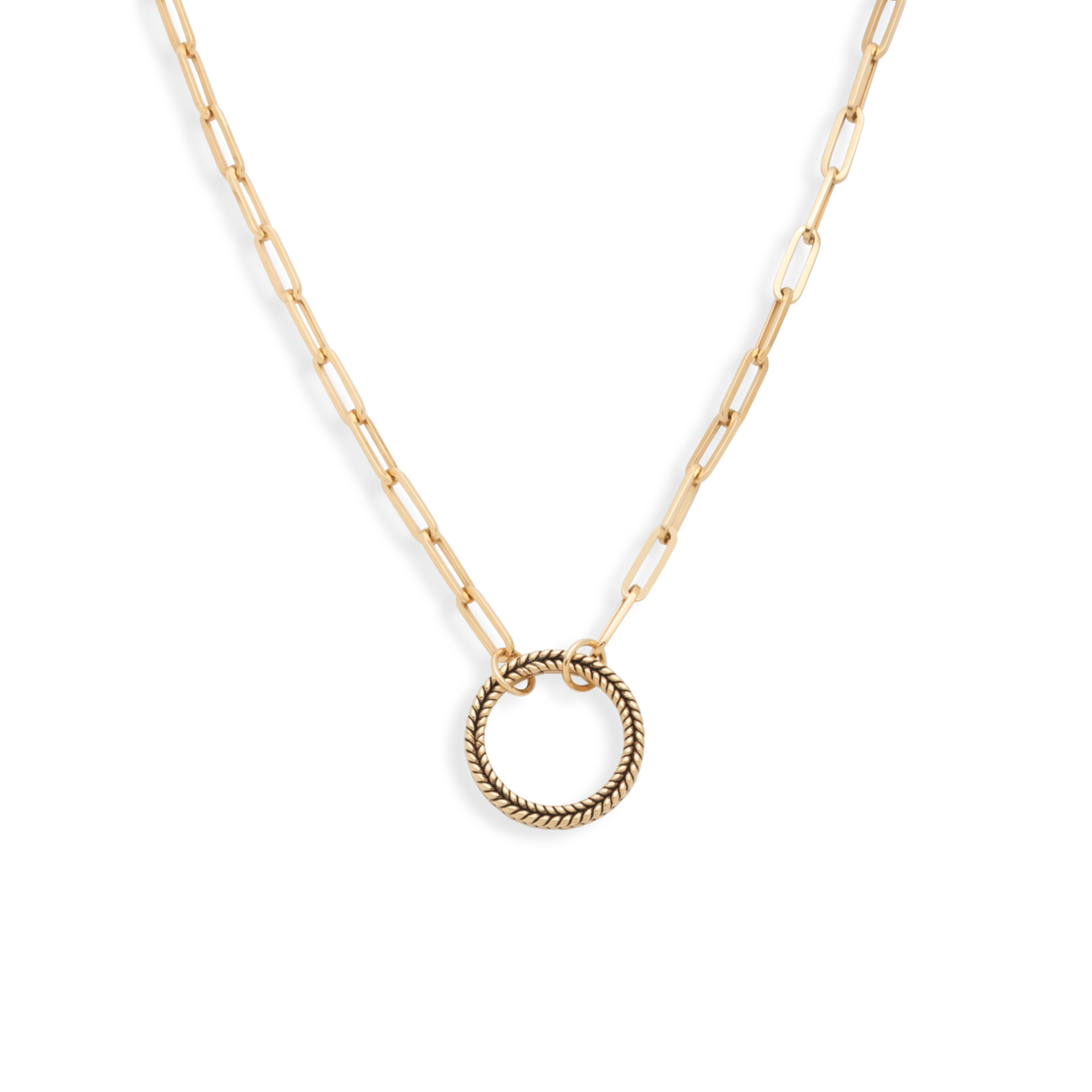 Classic Fob Clip Open Chain : in Yellow Gold with Braided Wheat Large Annex Link