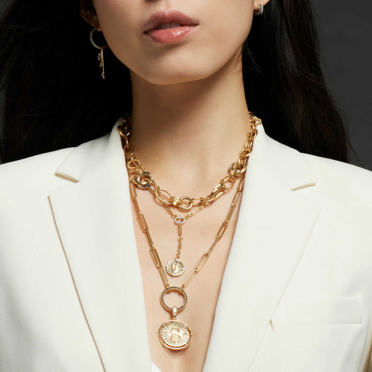 Extended Clip Open Chain : in Yellow Gold with Braided Wheat Large Annex Link