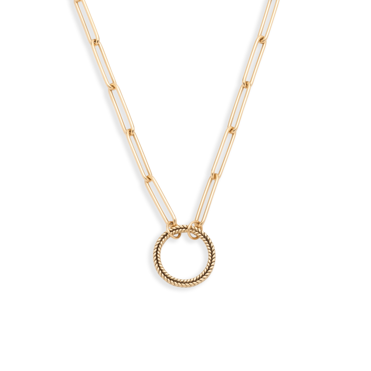 Extended Clip Open Chain : in Yellow Gold with Braided Wheat Large Annex Link